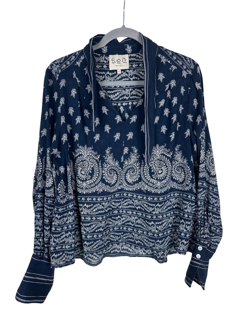 Sea New York Blue Paisley Long Sleeve Top